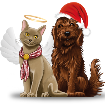 Marjory (Katze) u. Mortimer (Hund) empfehlen in ihrem Online-Shop gesundes Katzenfutter u. Hundefutter