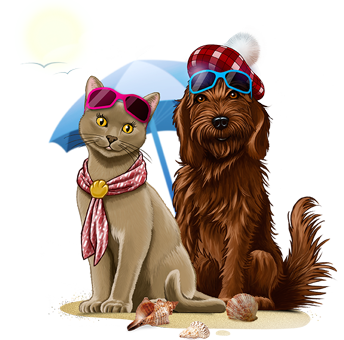 Marjory (Katze) u. Mortimer (Hund) empfehlen in ihrem Online-Shop gesundes Katzenfutter u. Hundefutter