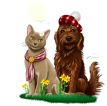 Marjory (Katze) u. Mortimer (Hund) empfehlen in ihrem Online-Shop gesundes Katzenfutter u. Hundefutter