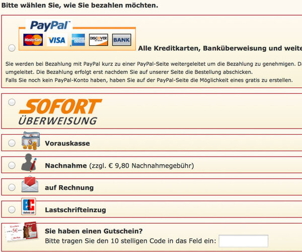 Die verschiedenen Zahlungsmöglichkeiten