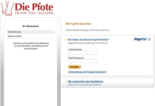 Loginseite PayPal